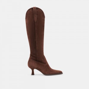 Dolce Vita Ariana Wide Calf Suede Women Western Boots Dark Brown | US-548071FWH