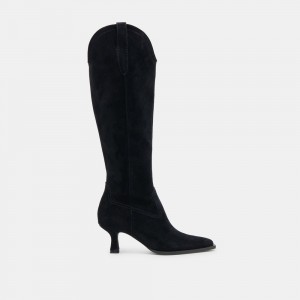 Dolce Vita Ariana Wide Calf Suede Women Western Boots Black | US-238956MWP