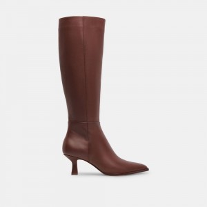 Dolce Vita Auggie Wide Calf Leather Women Boots Chocolate | US-748216WKB