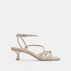 Dolce Vita Bev Leather Women Heels Sandals Cream | US-472810QXJ