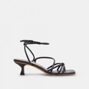 Dolce Vita Bev Leather Women Heels Sandals Black | US-346207MNG