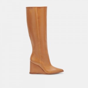 Dolce Vita Bruce Wedge Leather Women Boots Brown | US-853179YSQ