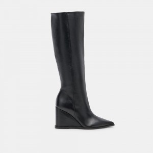 Dolce Vita Bruce Wedge Leather Women Boots Black | US-941570FJX