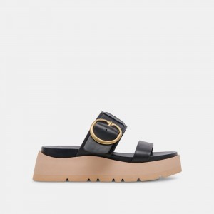 Dolce Vita Dex Leather Women Sandals Black | US-720369QDY