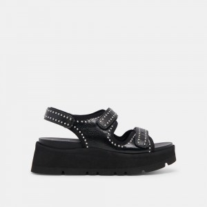 Dolce Vita Dubai Stud Crinkle Patent Women Sandals Black | US-623508XVR