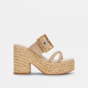 Dolce Vita Edwina Raffia Women Heels Sandals White / Brown | US-379518HCL