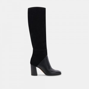 Dolce Vita Fynn Wide Calf Leather Women Boots Black | US-410653BQV