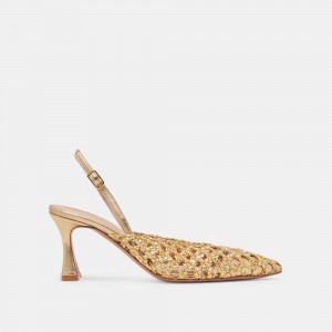 Dolce Vita Gloria Woven Women Heels Gold | US-035864DNJ