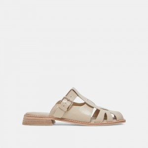 Dolce Vita Hippie Flats Crinkle Patent Women Heels Sandals Cream | US-972368YBZ