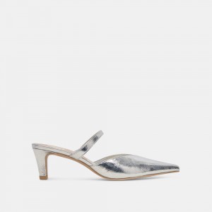 Dolce Vita Kanika Mid Leather Women Heels Silver | US-416935HZE