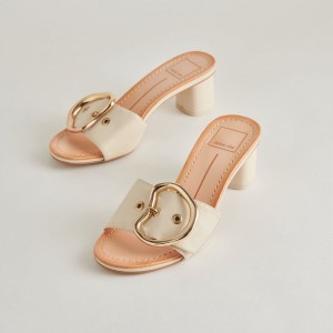 Dolce Vita Laika Leather Women Heels Sandals Cream | US-691370CNQ