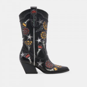 Dolce Vita Lassie Leather Women Western Boots Black | US-291405KDF