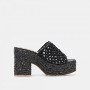 Dolce Vita Lisha Raffia Women Heels Sandals Black | US-738524WTG