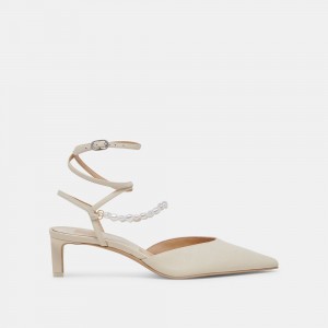 Dolce Vita Loklyn Pearl Leather Women Heels White | US-827459XJO