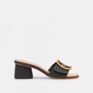 Dolce Vita Lucey Wide Raffia Women Heels Black | US-597801CUG