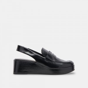 Dolce Vita Nada Wedge Crinkle Patent Women Loafers Black | US-734196DHR