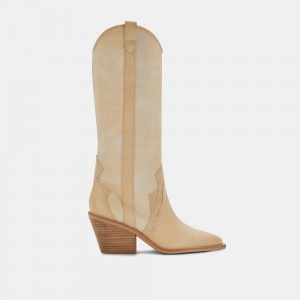 Dolce Vita Navene Nubuck Women Western Boots Cream | US-034981IEB