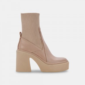 Dolce Vita Odina Leather Women Boots Beige | US-605713ZWJ