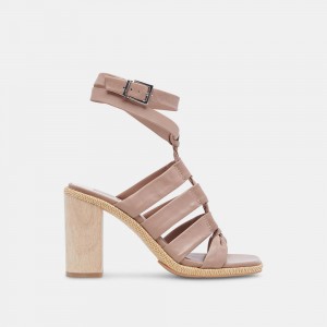 Dolce Vita Olema Leather Women Heels Dark Beige | US-798056ISZ