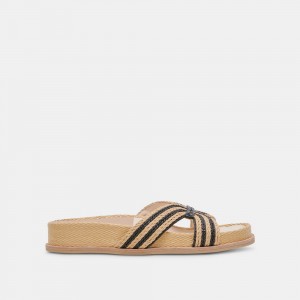 Dolce Vita Selda Wide Raffia Women Sandals Beige / Black | US-678924RQL