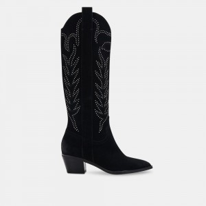 Dolce Vita Solei Stud Suede Women Western Boots Black | US-895067JGZ