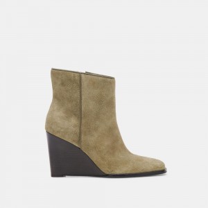 Dolce Vita Susann Wedge Suede Women Booties Green | US-340581PAW