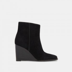 Dolce Vita Susann Wedge Wide Suede Women Booties Black | US-830695BDK