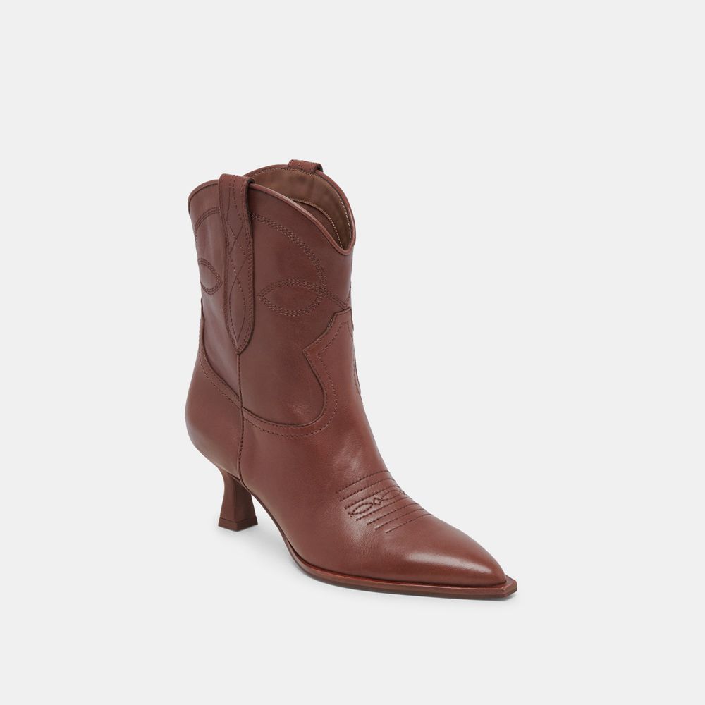 Dolce Vita Angel Leather Women Western Boots Chocolate | US-320941OAU