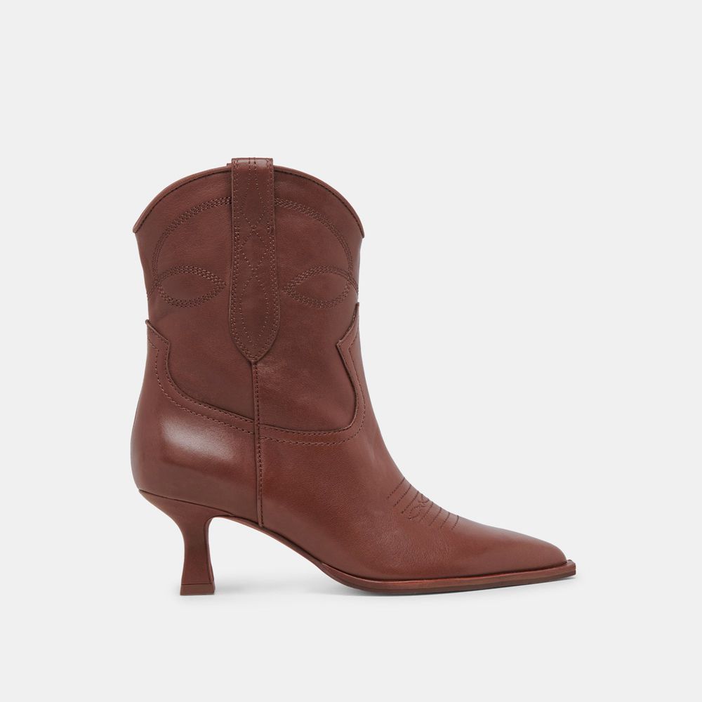 Dolce Vita Angel Leather Women Western Boots Chocolate | US-320941OAU