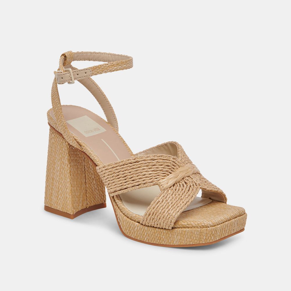 Dolce Vita Aries Raffia Women Heels Light Brown | US-982057NAK