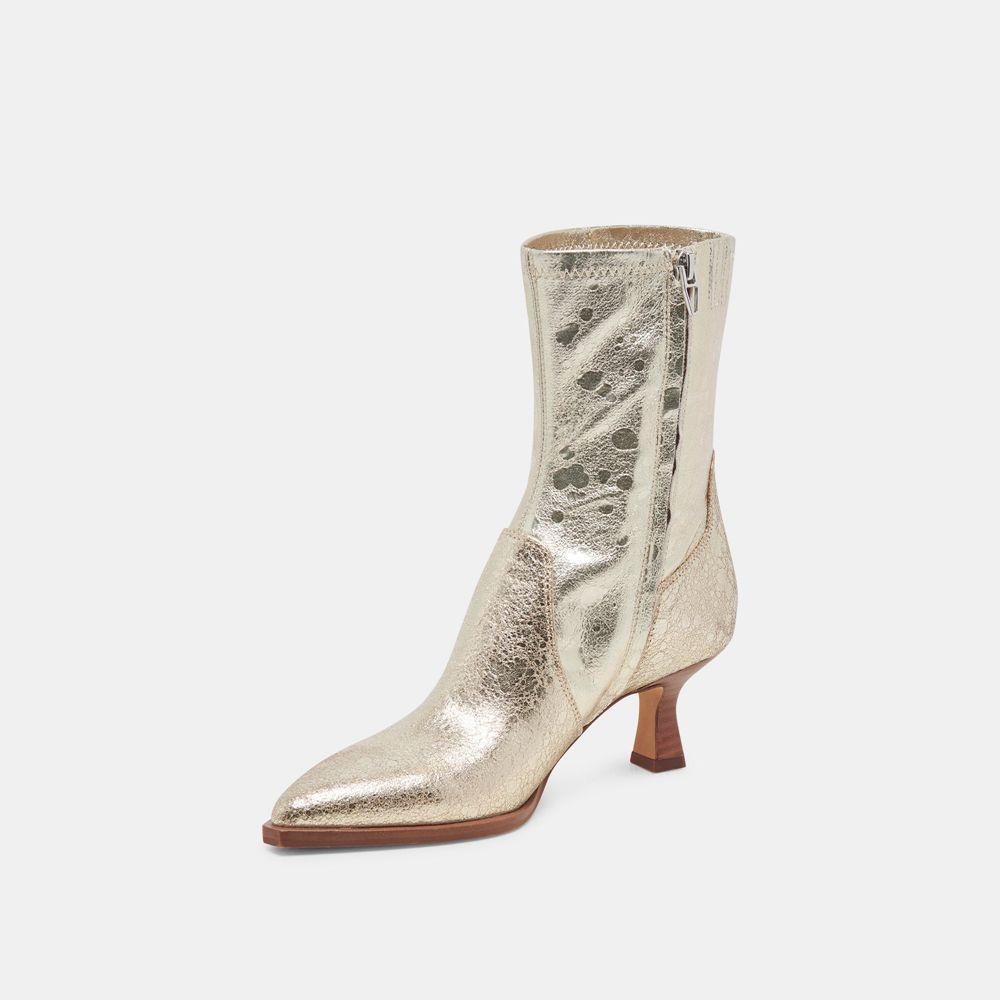 Dolce Vita Arya Leather Women Western Boots Light Gold | US-438710ZFK