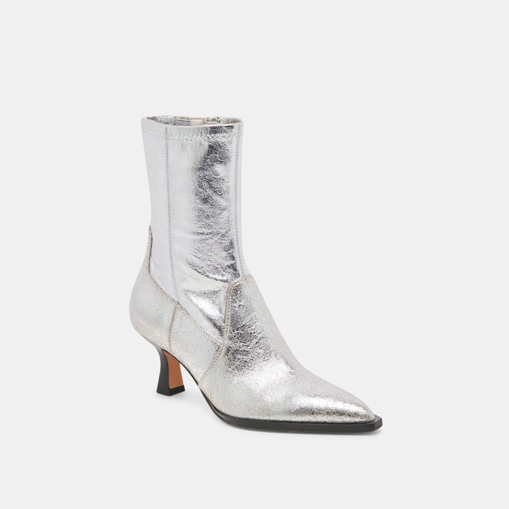 Dolce Vita Arya Leather Women Western Boots Silver | US-804791OEZ