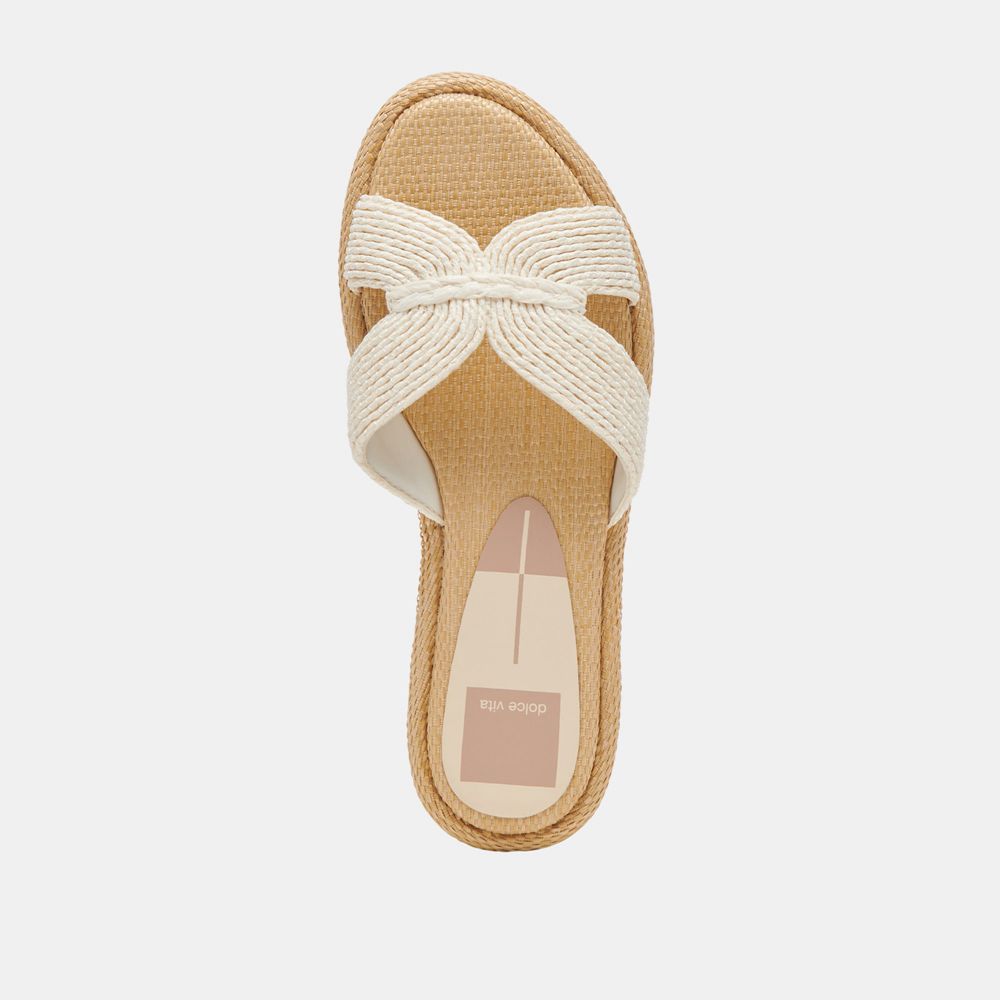 Dolce Vita Atomic Wide Raffia Women Sandals White | US-142850UVW