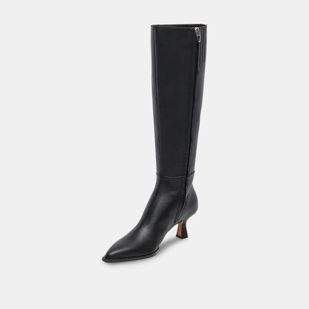 Dolce Vita Auggie Leather Women Boots Black | US-456910TEN