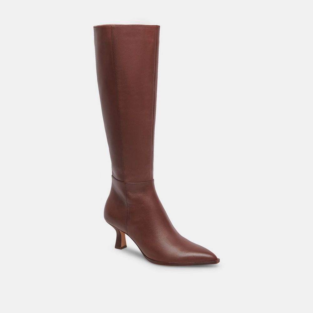 Dolce Vita Auggie Wide Calf Leather Women Boots Chocolate | US-748216WKB