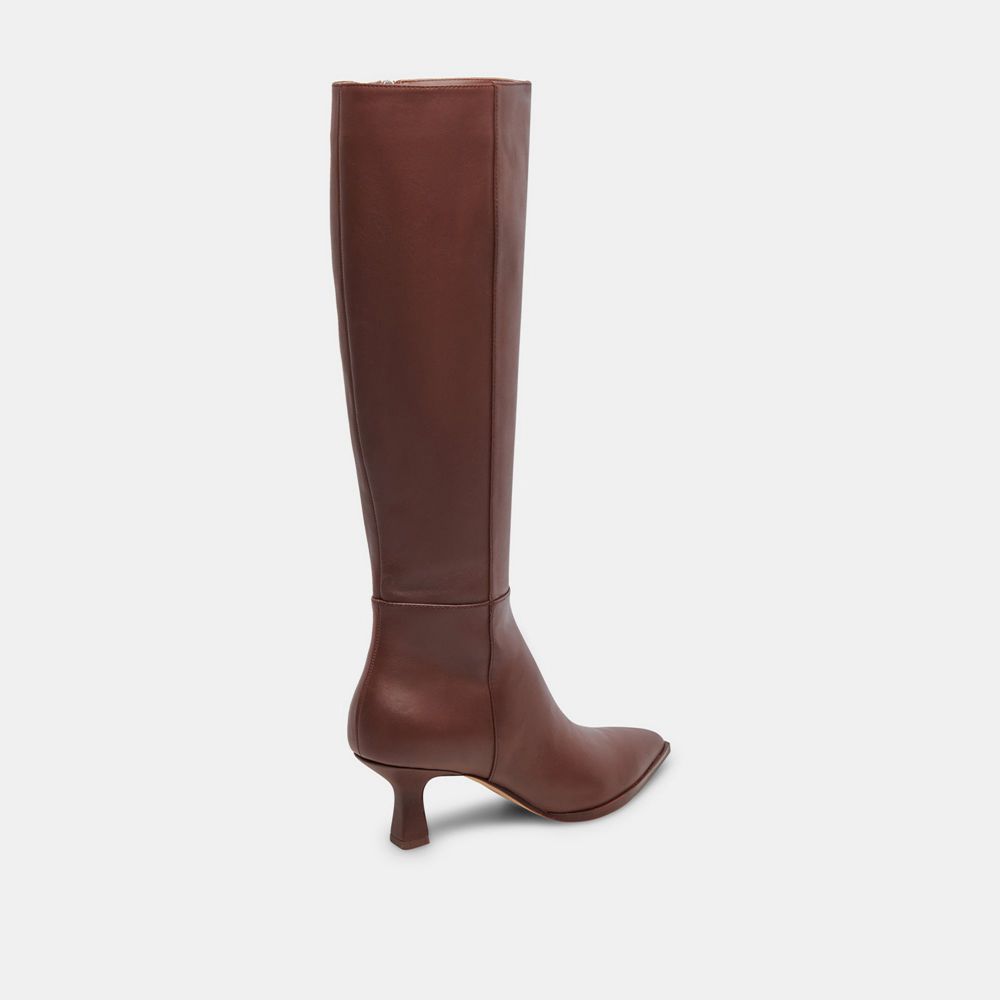 Dolce Vita Auggie Wide Calf Leather Women Boots Chocolate | US-748216WKB