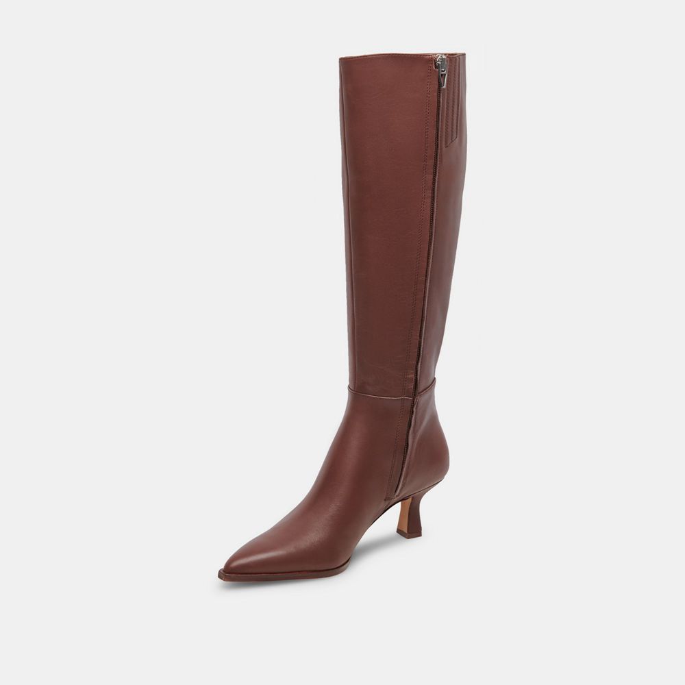 Dolce Vita Auggie Wide Calf Leather Women Boots Chocolate | US-748216WKB