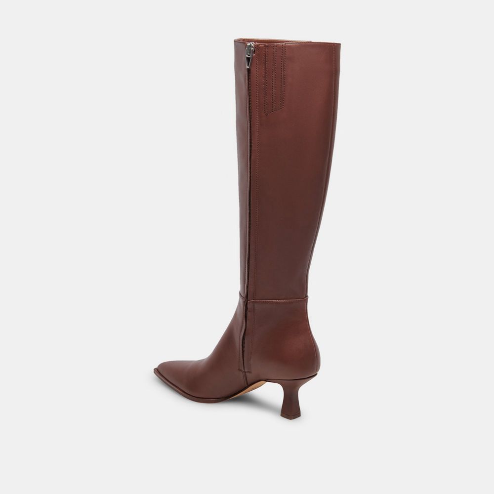 Dolce Vita Auggie Wide Calf Leather Women Boots Chocolate | US-748216WKB