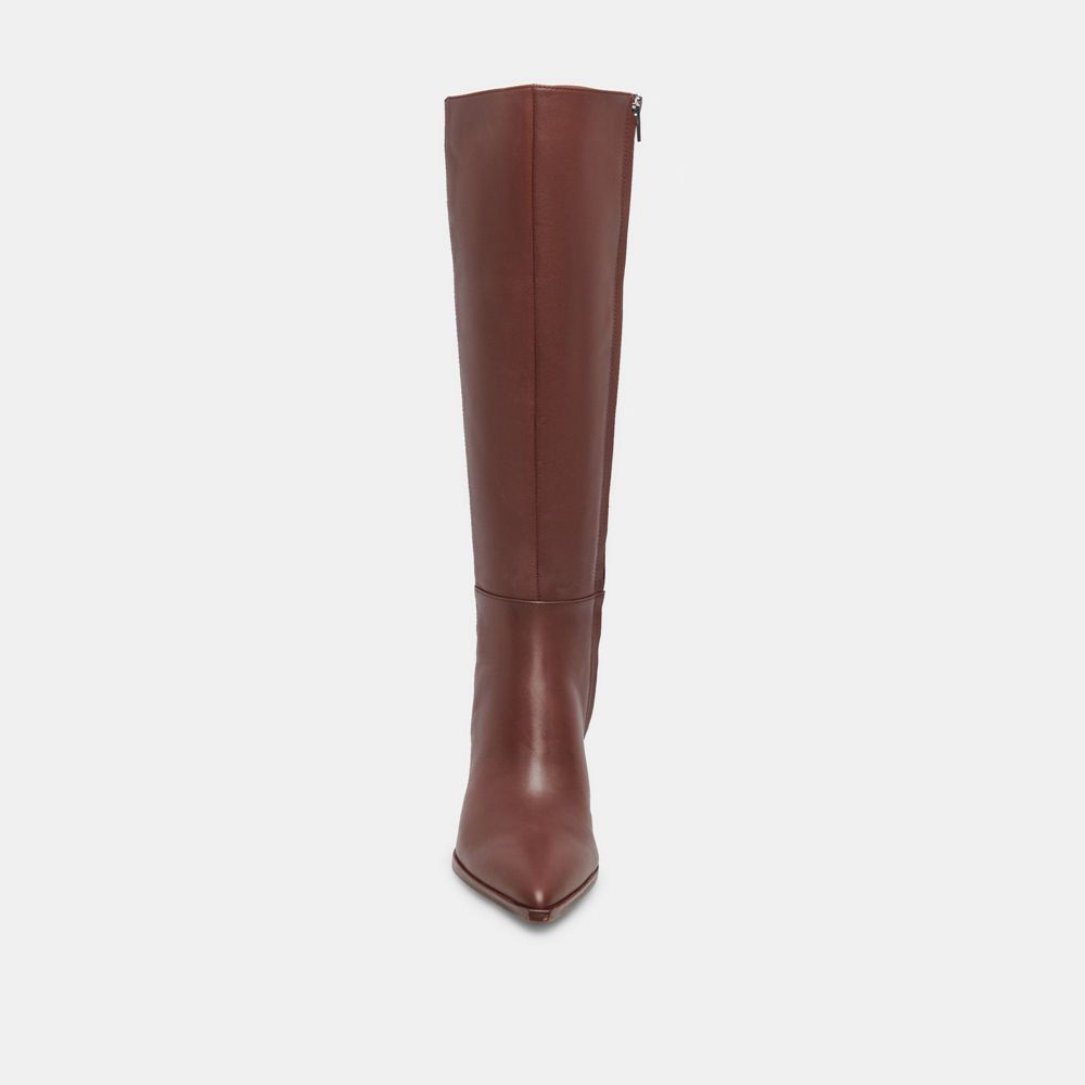 Dolce Vita Auggie Wide Calf Leather Women Boots Chocolate | US-748216WKB