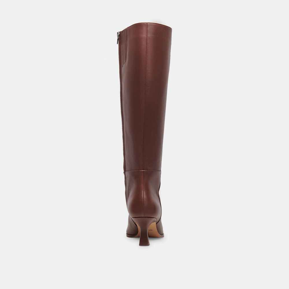 Dolce Vita Auggie Wide Calf Leather Women Boots Chocolate | US-748216WKB