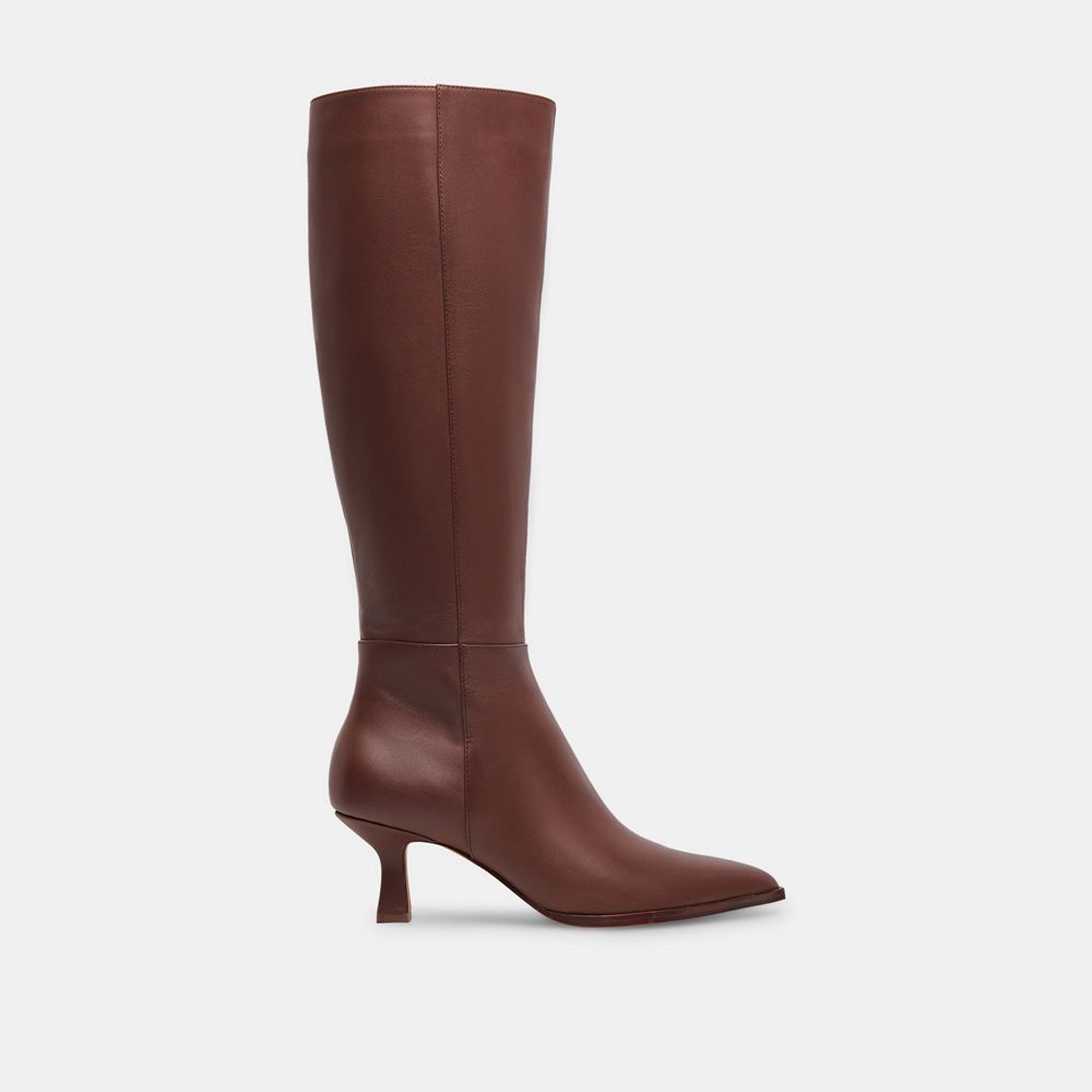 Dolce Vita Auggie Wide Calf Leather Women Boots Chocolate | US-748216WKB