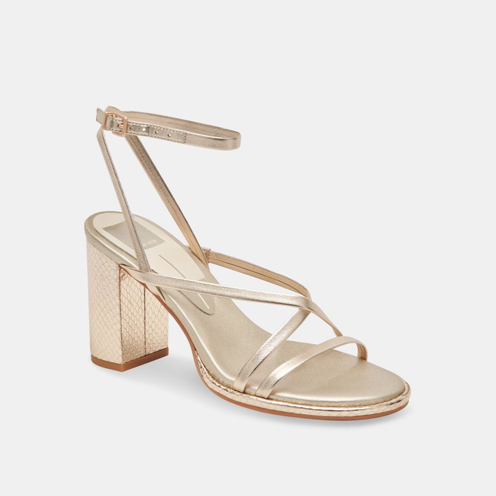 Dolce Vita Barly Leather Women Heels Sandals Light Gold | US-483702MDV