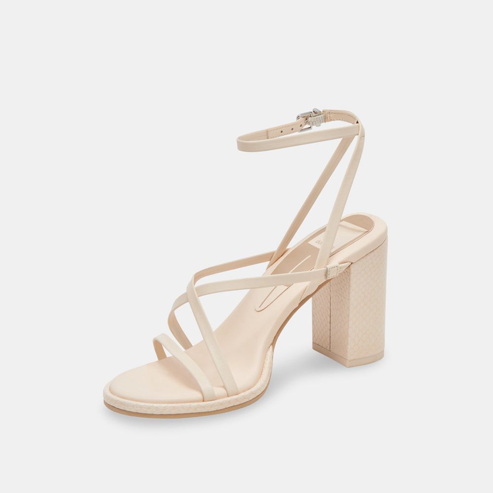 Dolce Vita Barly Leather Women Heels Sandals Cream | US-489657PXK