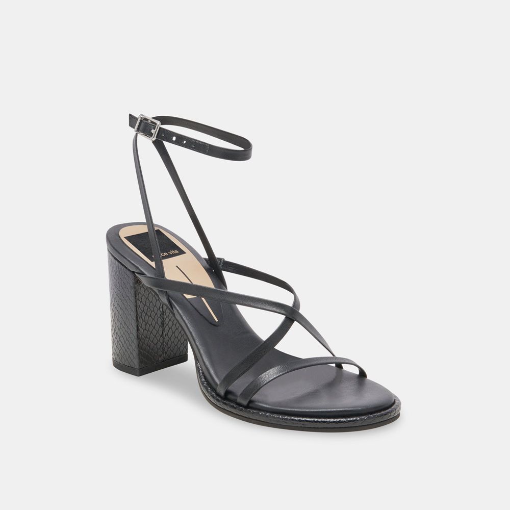 Dolce Vita Barly Leather Women Heels Sandals Black | US-386425AEZ