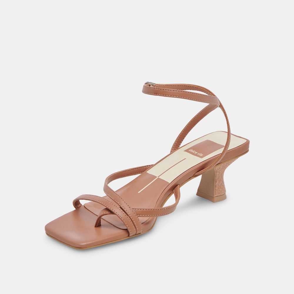 Dolce Vita Baylor Leather Women Heels Sandals Chocolate | US-982510QIT