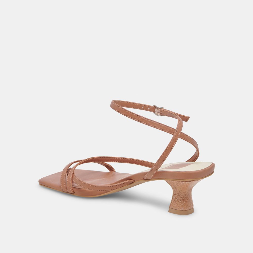 Dolce Vita Baylor Leather Women Heels Sandals Chocolate | US-982510QIT