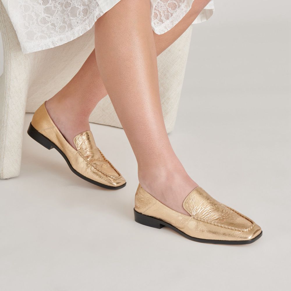 Dolce Vita Beny Leather Women Flats Gold | US-391876RES