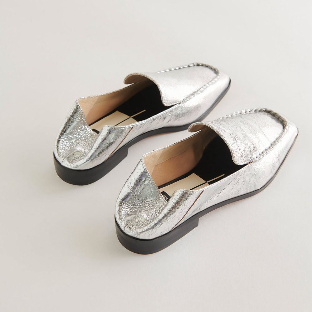 Dolce Vita Beny Wide Leather Women Flats Silver | US-628931PSR