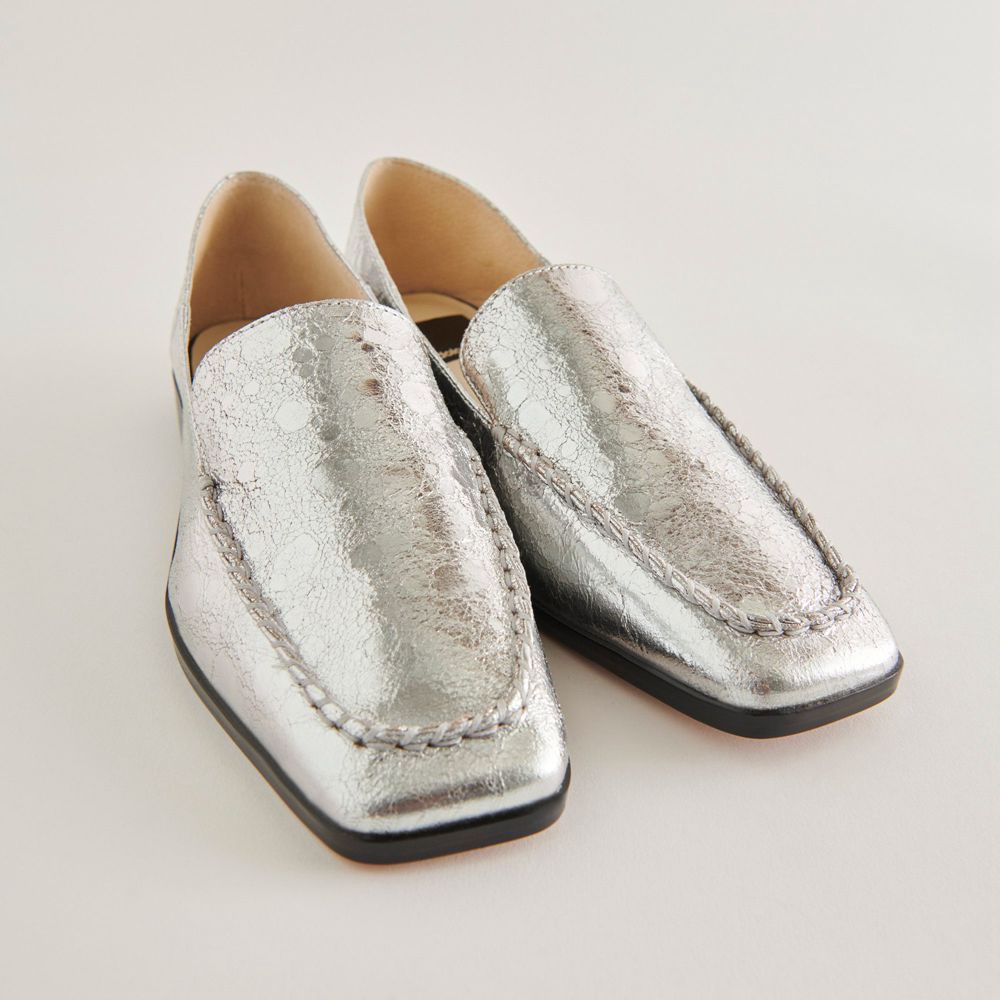 Dolce Vita Beny Wide Leather Women Flats Silver | US-628931PSR