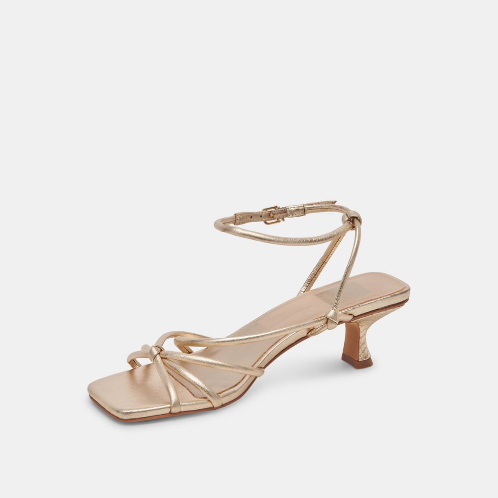 Dolce Vita Bev Leather Women Heels Gold | US-054328HLN